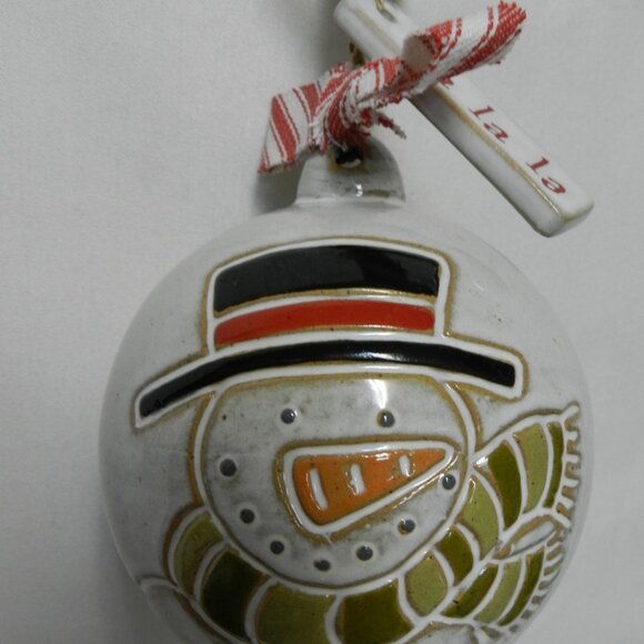 Mud Pie Snowman Christmas Ornament large ball stoneware Holiday  4.5" x 4.5" NEW - Picture 3 of 9